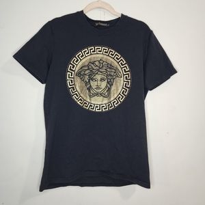 Versace Madusa Fuax Stud Gold Logo Women Large Cotton Designer Short Sleeve Tee